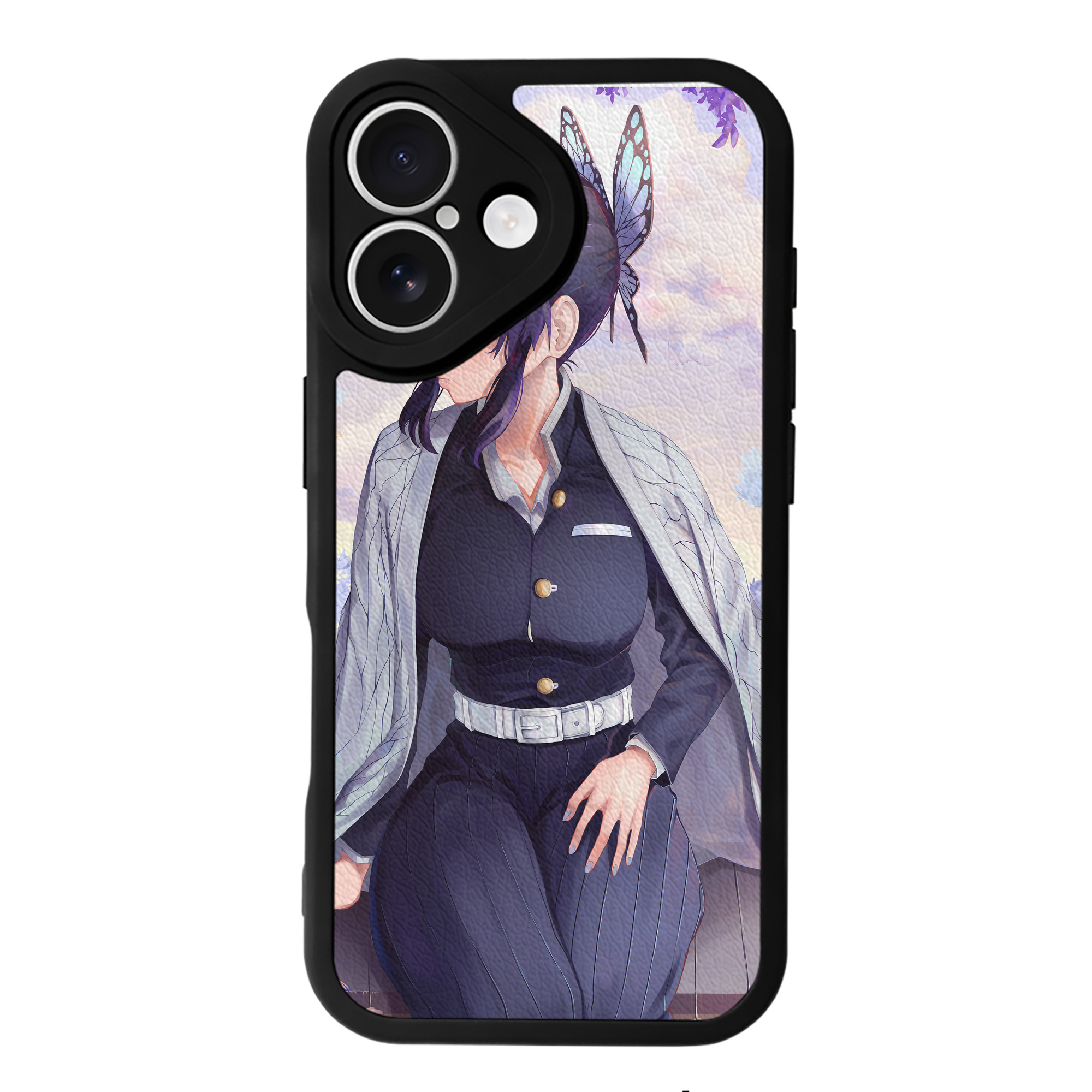 （画像用） 鬼滅の刃（きめつのやいば）蟲柱-胡蝶 しのぶ／こちょう しのぶ Kochou Shinobu 【iPhone 16シリーズ対応】シリコンスマホケース（レザー調） 材質：シリコン